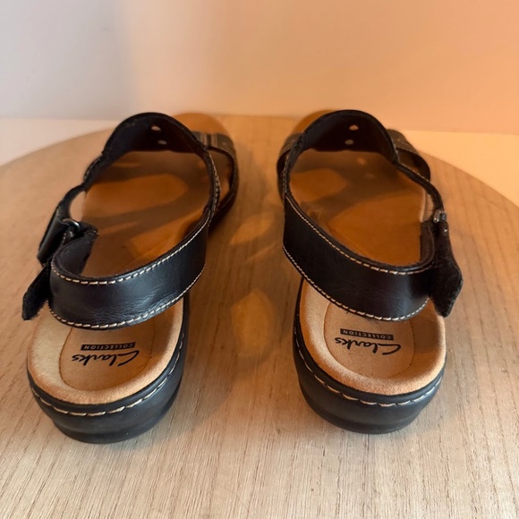 Clarks Women’s Black Leather Comfort Sandals US 9.5 M Cushioned Slingback - Picture 3 of 8